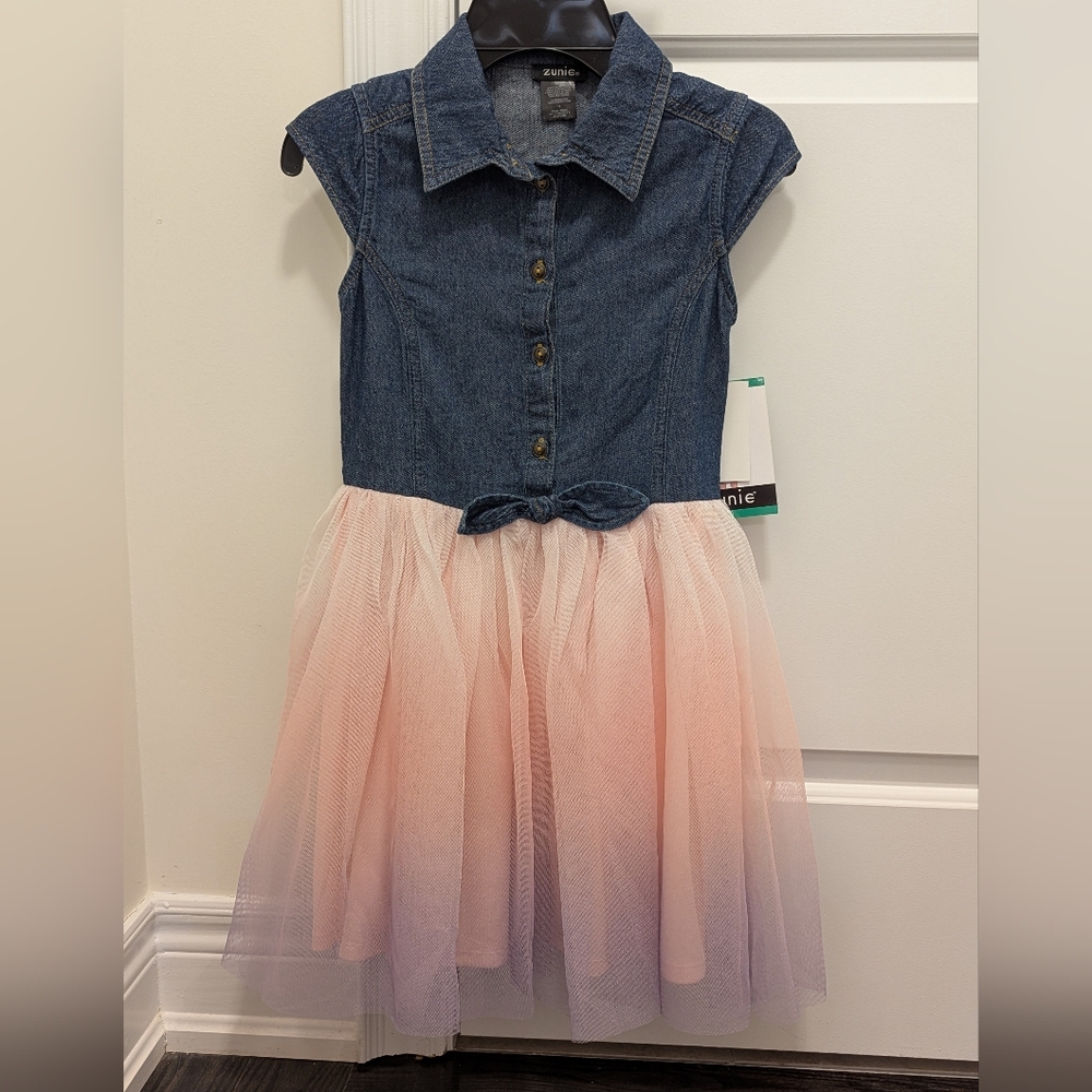 2/$40 Zunie Girls Denim Tulle Pink Ombre Dress Size 8 NWT